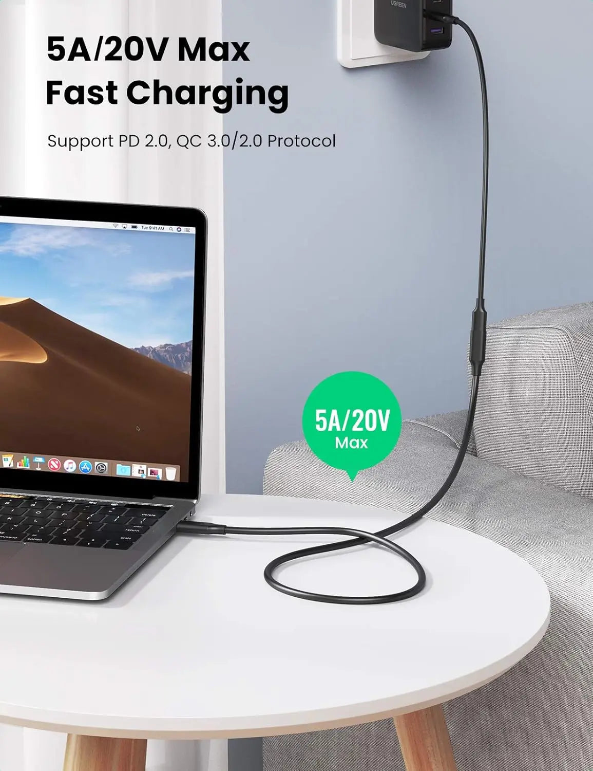UGREEN USB Type C 3.2 Extension Cable 1M Male to Female Fast Charging 10Gbps Thunderbolt 3 MacBook iPad Dell XPS (10387)