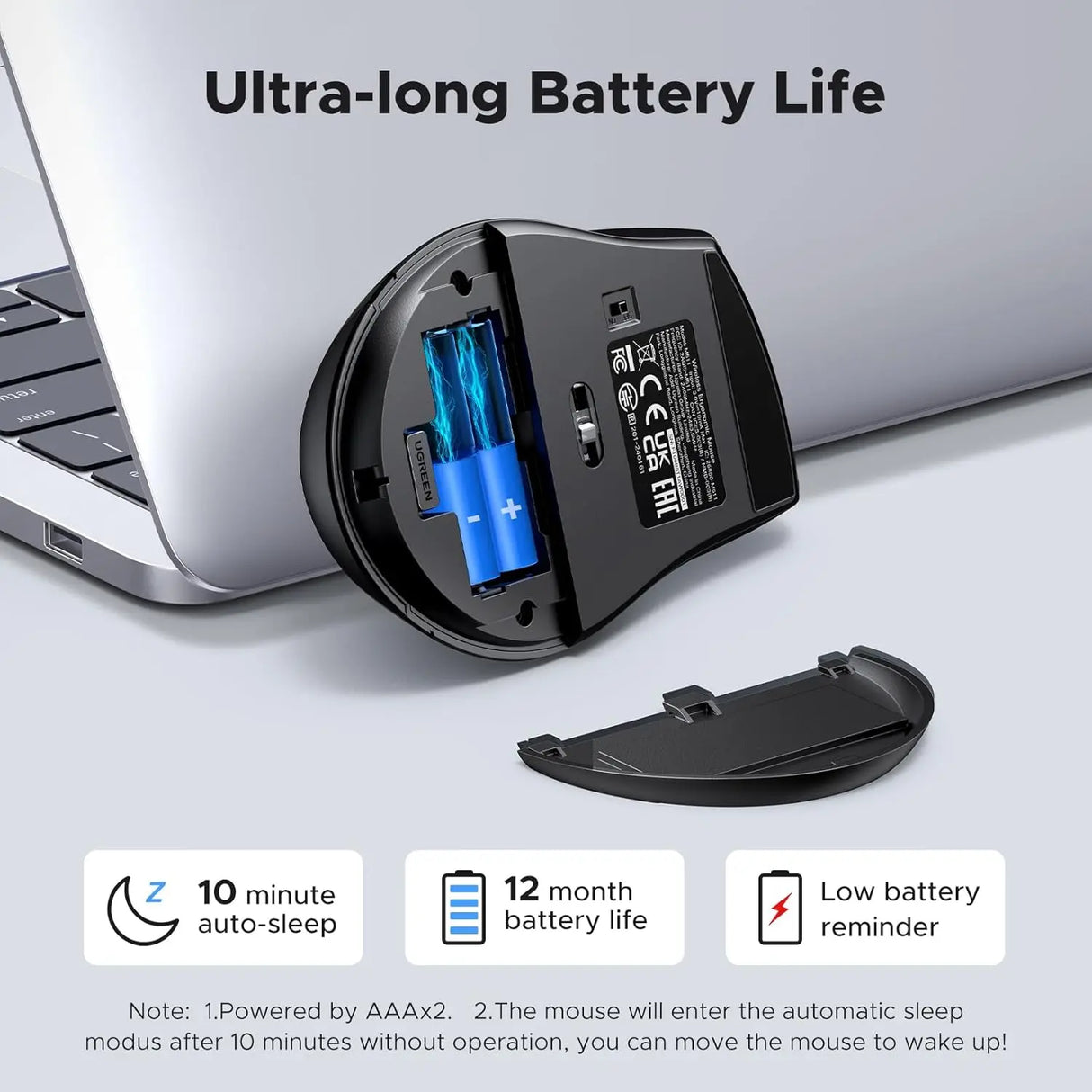 UGREEN 2.4G 1600 DPI 6 বোতামের ওয়্যারলেস মাউস ন্যানো রিসিভার সহ, পিসি, ল্যাপটপ, iMac, MacBook, Microsoft Pro, অফিস হোম, কালো (45012) এর জন্য 3টি সামঞ্জস্যযোগ্য DPI স্তর