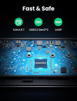 UGREEN USB-C M.2 NVMe SSD Enclosure 20Gbps USB 3.2 Gen 2x2 External Case M-Key M+B Key 2242 2260 2280 Tool-Free (80554)