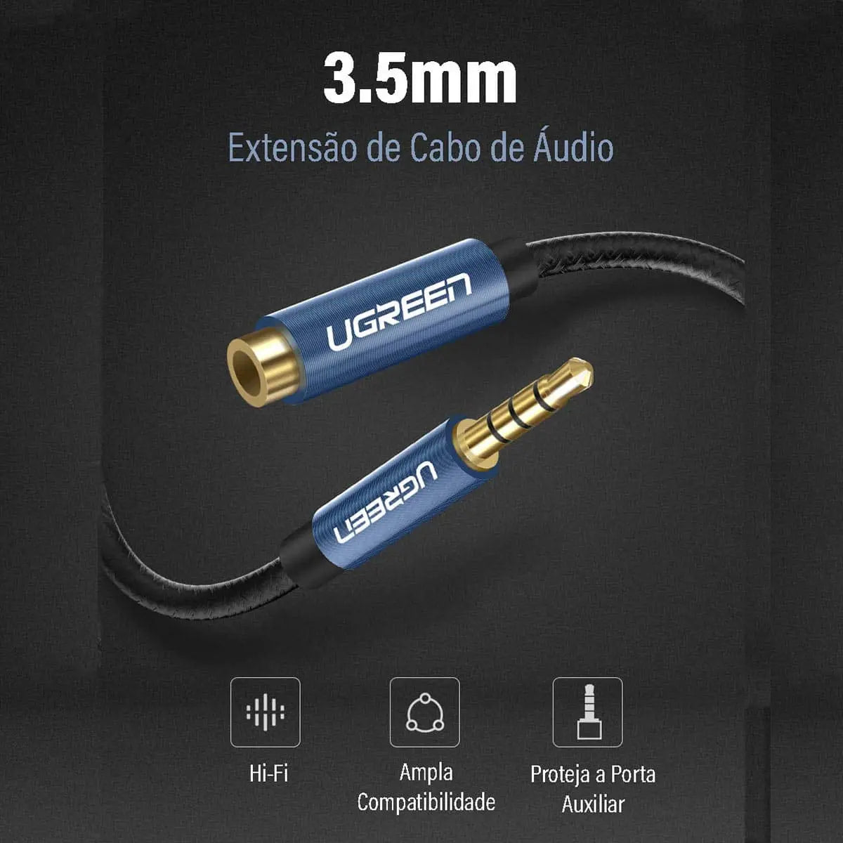UGREEN 1M 3.5mm Male to Female Audio Extension Cable Aluminum Case Braided Microphone Support Headphone Jack 40673
