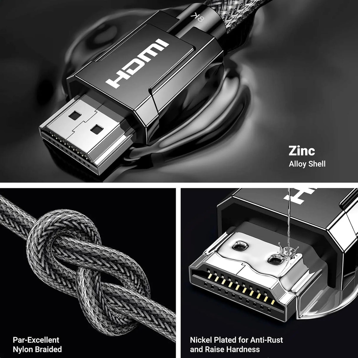 UGREEN HDMI 2.1 Cable 2M 8K@60Hz 4K@120Hz Ultra HD Braided Dynamic HDR eARC Dolby Vision PS5 Xbox Series X TV Monitor (70321)