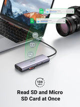 Ugreen 9 इन 1 डुअल Hdmi USB-C मालफंक्शन डॉक 1*USB 2.0, 2*USB 3.0, 1*RJ45(1000M), 1*USB C PD 60w, 2*Hdmi 4k@60Hz, 1*SD स्लॉट, 1*TF स्लॉट के साथ MacBook Pro Air, Dell XPS 13, HP, और अधिक के लिए (90119)