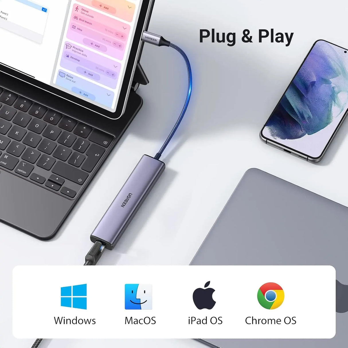 UGREEN 4 in 1 USB C to Ethernet Adapter, Thunderbolt 3 to USB 3.0 Gigabit RJ45 Multiport Hub Compatible with MacBook Pro 13/14/16 Air, iMac, iPad, Surface Book, Dell XPS, Chromebook, and More (60600) - Ugreen India
