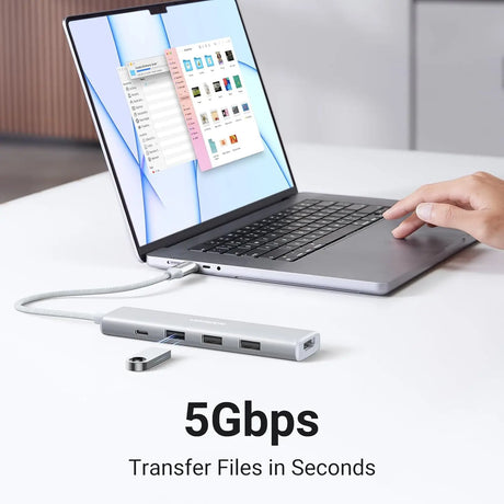 UGREEN Revodok 5-in-1 USB C Multiport Adapter with 100W PD, 4K HDMI, 3x 5Gbps USB-A Ports, Aluminum USB C to HDMI Adapter for M2/M3 MacBook Air, iPhone 15 Series, iPad, Galaxy, XPS, White (35580) - Ugreen India