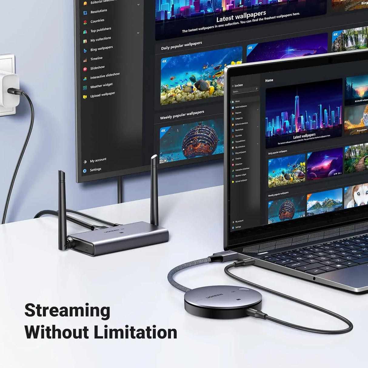 UGREEN 4K@30Hz 2.4G/5G वायरलेस HDMI ट्रांसमीटर और रिसीवर, एक क्लिक से कनेक्शन, 165FT/50M रेंज, लैपटॉप/PC/TV बॉक्स से मॉनिटर पर वीडियो और ऑडियो स्ट्रीम करने के लिए एक्सटेंडर (90909A) 