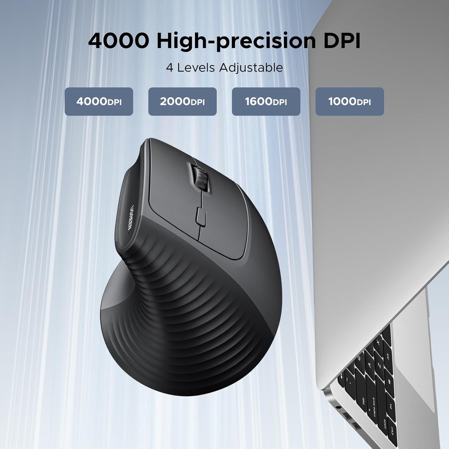 UGREEN M571 wireless vertical mouse with 1000 1600 2000 and 4000 DPI settings