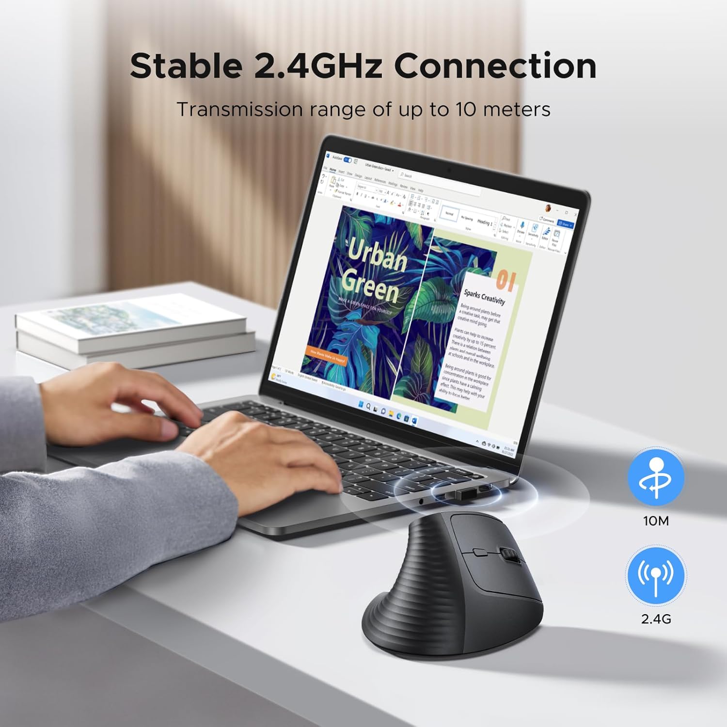 UGREEN M571 mouse using a stable 2.4GHz USB wireless connection up to 10 metres