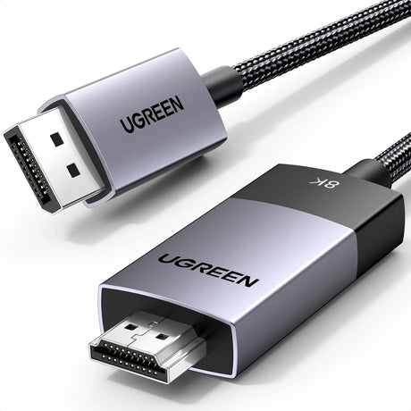 UGREEN 3.3FT/1M Unidirectional DisplayPort to HDMI Cable 8K@60Hz 4K@120Hz Active DP 1.4 to HDMI 2.1 Cord HDR, Dolby, HDCP2.3, DSC1.2a, 32.4Gbps Braided Compatible with Monitor, Dell, HP, HDTV, AMD NVIDIA (80395) - Ugreen India