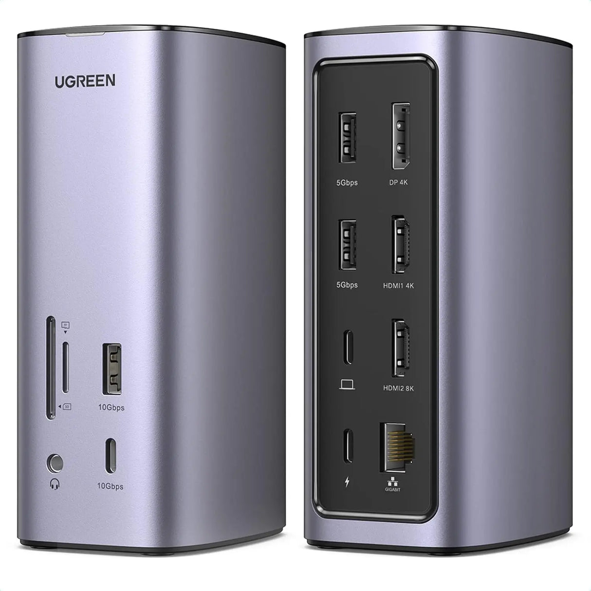 UGREEN 13-इन-1 USB-C PD डॉकिंग स्टेशन लैपटॉप के लिए HDMI के साथ, DP 4k@60Hz (8K Max) ट्रिपल डिस्प्ले मॉनिटर विंडोज और मैक के लिए, 10 Gbps USB-C और USB-A डेटा, 100W चार्जिंग, ईथरनेट, ऑडियो, SD/TF कार्ड स्लॉट (90325)