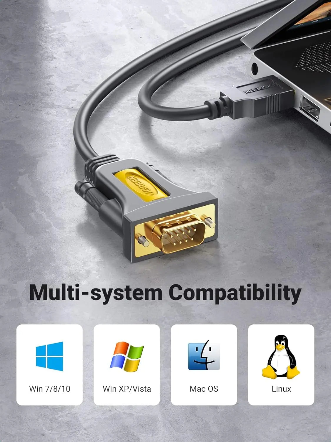 UGREEN USB to RS232 Adapter Cable 2M PL2303 Chipset DB9 Male Serial Converter PC Laptop Router CNC GPS (20222)