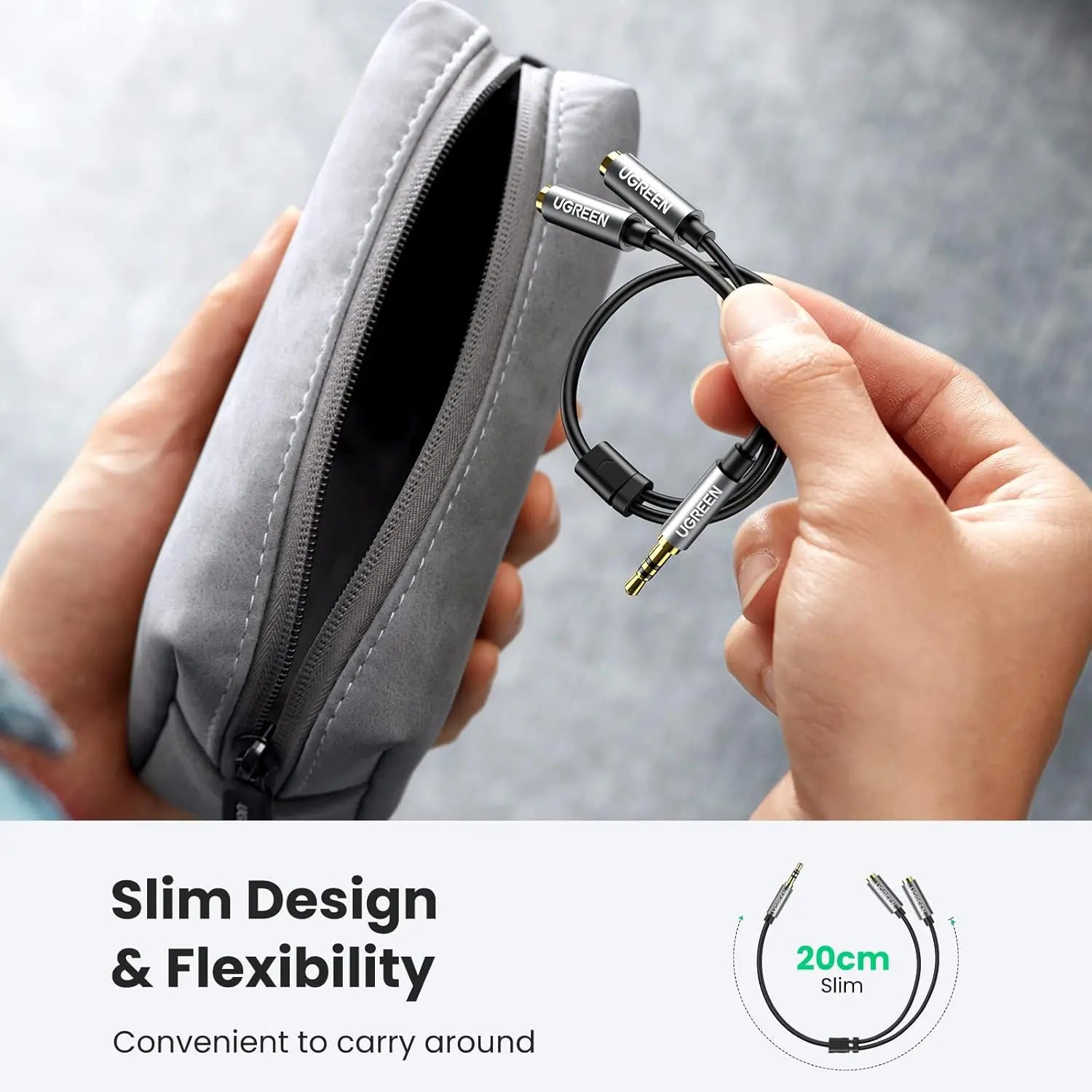 UGREEN 20cm headphone splitter slim design and flexible cable