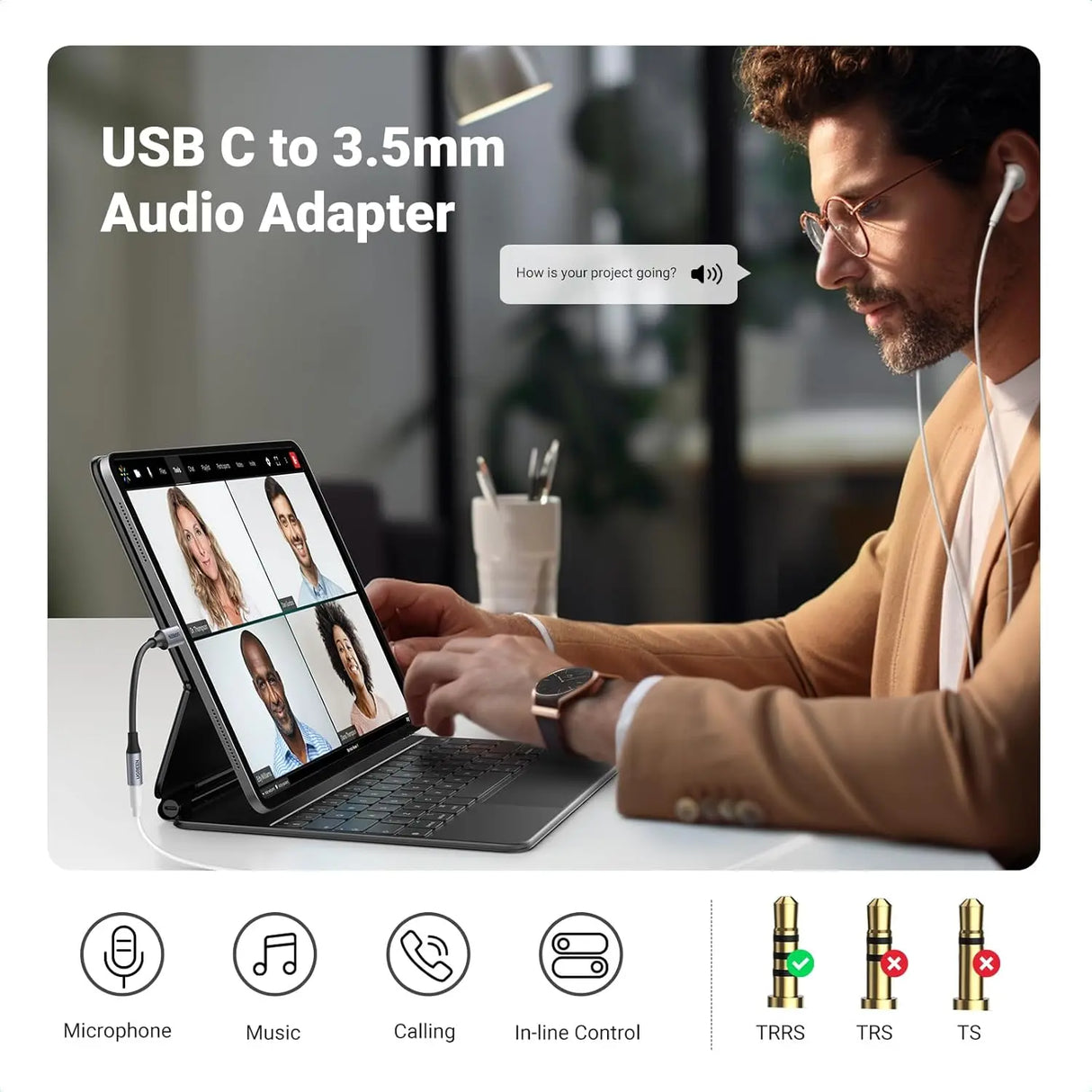 UGREEN USB C to 3.5mm Headphone Jack Adapter Type-C Male Female Audio Dongle iPhone 15 Samsung Galaxy Google Pixel (80154)