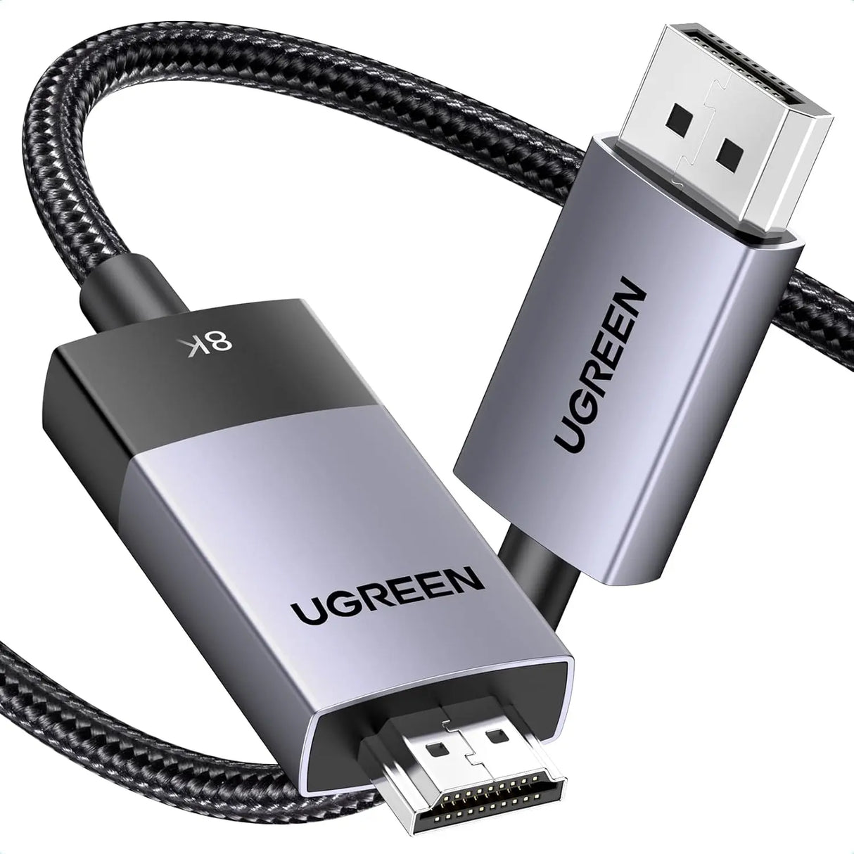 UGREEN 3.3FT/1M यूनिडायरेक्शनल डिस्प्लेपोर्ट टू HDMI केबल 8K@60Hz 4K@120Hz एक्टिव DP 1.4 टू HDMI 2.1 कॉर्ड HDR, डॉल्बी, HDCP2.3, DSC1.2a, 32.4Gbps ब्रेडेड मॉनिटर, Dell, HP, HDTV, AMD NVIDIA (80395) के साथ कम्पैटिबल