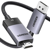 UGREEN 3.3FT/1M यूनिडायरेक्शनल डिस्प्लेपोर्ट टू HDMI केबल 8K@60Hz 4K@120Hz एक्टिव DP 1.4 टू HDMI 2.1 कॉर्ड HDR, डॉल्बी, HDCP2.3, DSC1.2a, 32.4Gbps ब्रेडेड मॉनिटर, Dell, HP, HDTV, AMD NVIDIA (80395) के साथ कम्पैटिबल