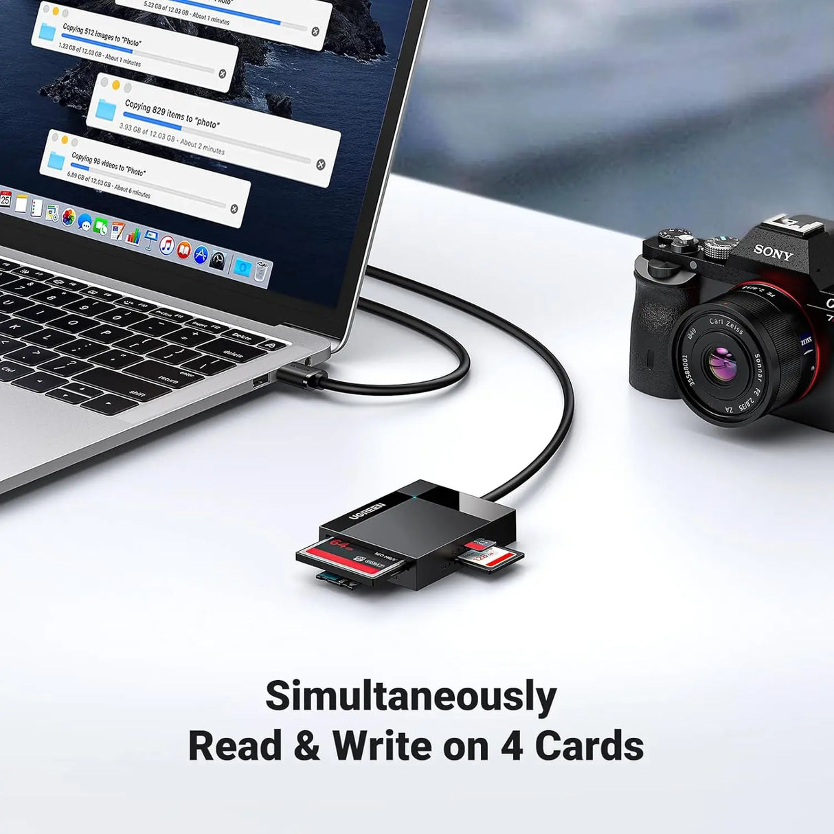 UGREEN USB 3.0 Card Reader 4-in-1 5Gbps SD TF Micro SD CF MS Memory Card Writer 1.5ft Cable (30333)