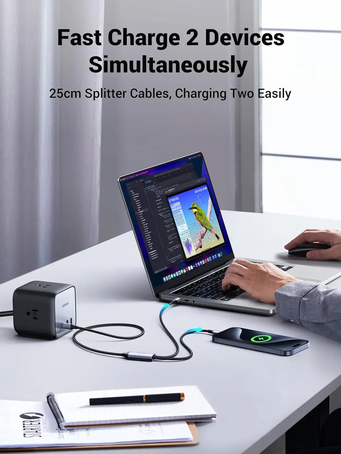 UGREEN 1.5M 100W USB C Male to USB C Male 2.0 2-in-1 Cable ,5A Fast Charging Cord Braided, PD 3.0 Fast Charging, Compatible with Samsung S24, iPhone 16 Pro Max, MacBook/iPad Pro, Google Pixel (35087) Ugreen India