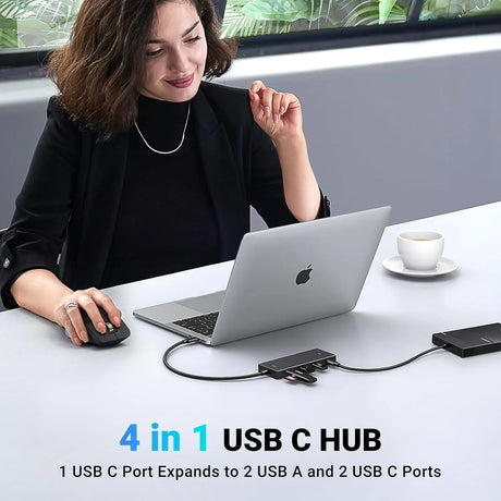 UGREEN 10Gbps 4 in 1 USB C Hub, USB 3.2 Adapter with 2 USB-C 3.2 and 2 USB-A 3.2 Splitter Extender for MacBook Pro/Air, iPad Pro, iPhone 15/15 Pro Max, Surface, PC, Laptops and More (35583) - Ugreen India
