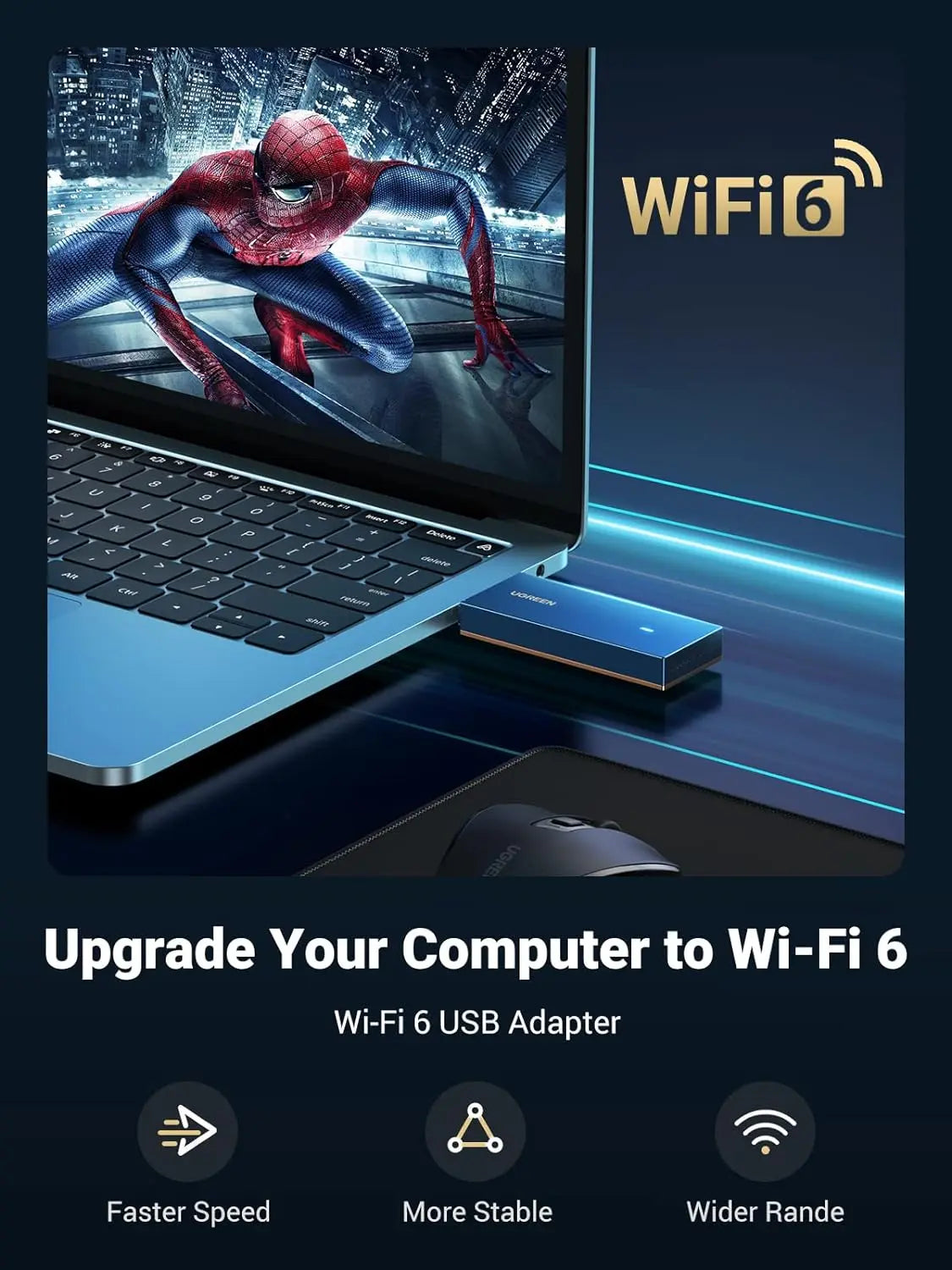 UGREEN AX1800 WiFi 6 USB 3.0 Adapter Dual Band 5G 2.4G Network Dongle 802.11AX PC Laptop Windows 10 11 90340