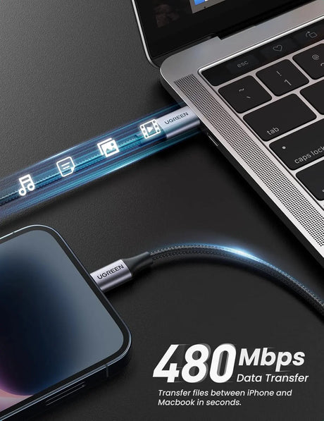 UGREEN 3.3Ft/1M Mfi-Certified Usb Type C To Lightning Nylon Braided Fast Charging Cable With Power Delivery For Tablet, Personal Computer, Laptop, Smartphone - Space Gray(60759) - Ugreen India