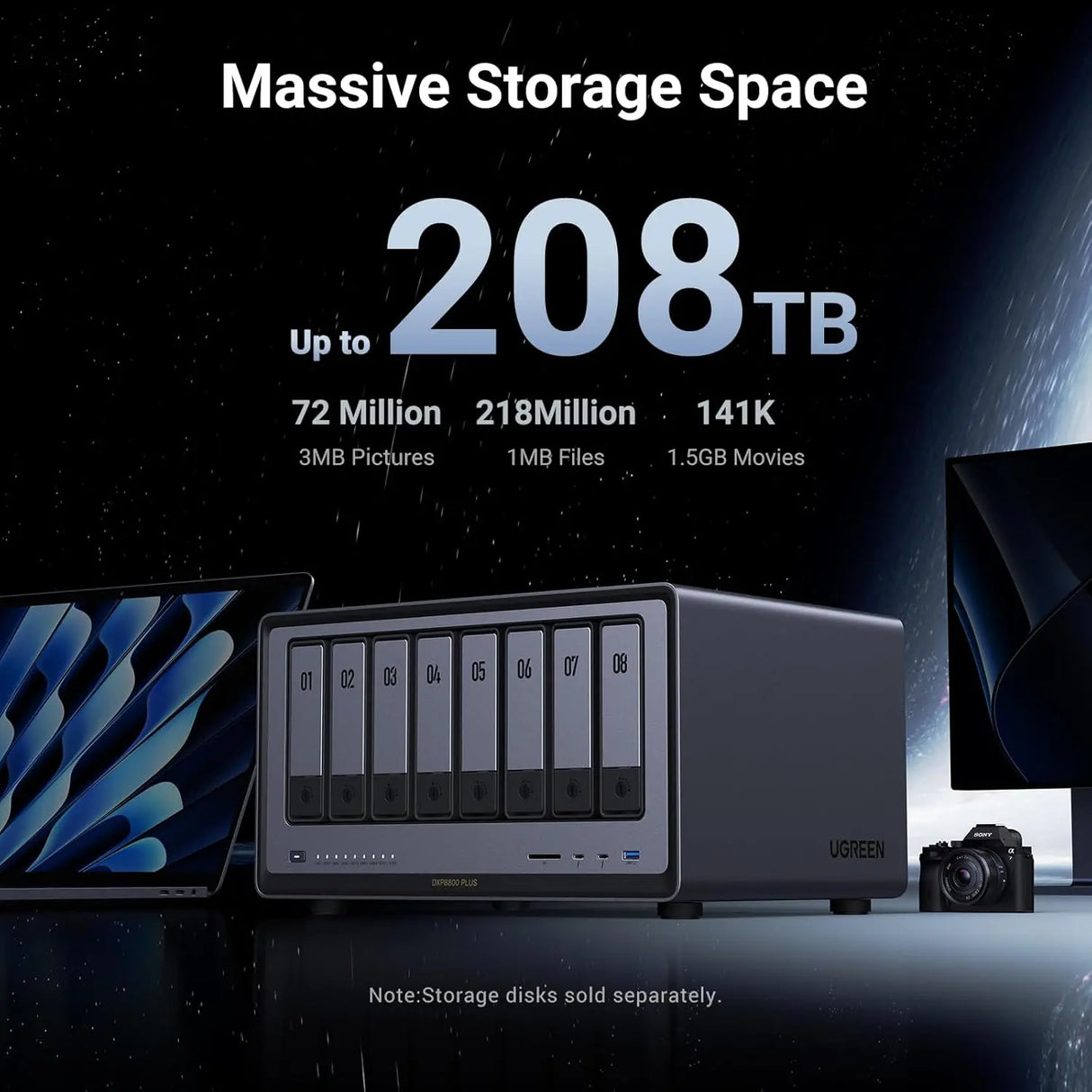 UGREEN NASync DXP8800 Plus 8-Bay Desktop ,Diskless, Intel i5 1235u 10-Core CPU, 2 * 10GbE, 128GB SSD, 8x SATA, 2x M.2 NVMe Slots, 10GbE, 8K HDMI, Thunderbolt 4 (35126) Ugreen