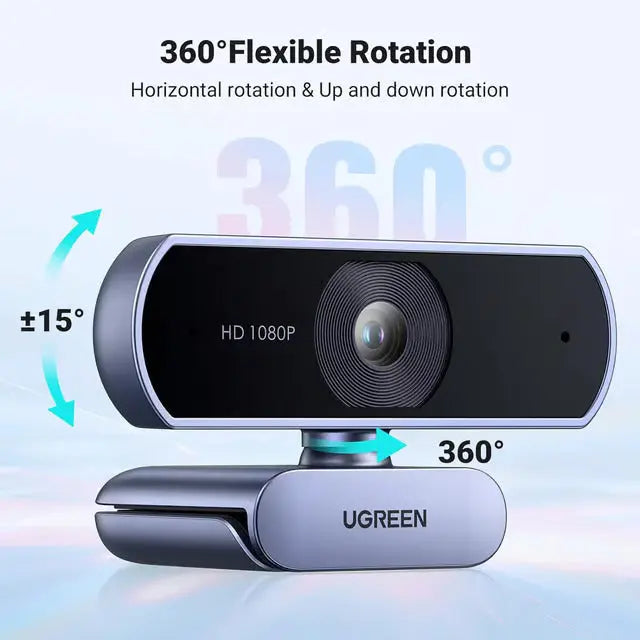 UGREEN USB वेबकैम, FHD 1080P/30fps माइक्रोफ़ोन के साथ PC वेबकैम के लिए, स्पष्ट स्टीरियो ऑडियो, ऑटो लाइट सुधार, लाइव स्ट्रीमिंग, वीडियो कॉलिंग, अध्ययन, सम्मेलन आदि के लिए 85° व्यू वेब कैम। (15728)