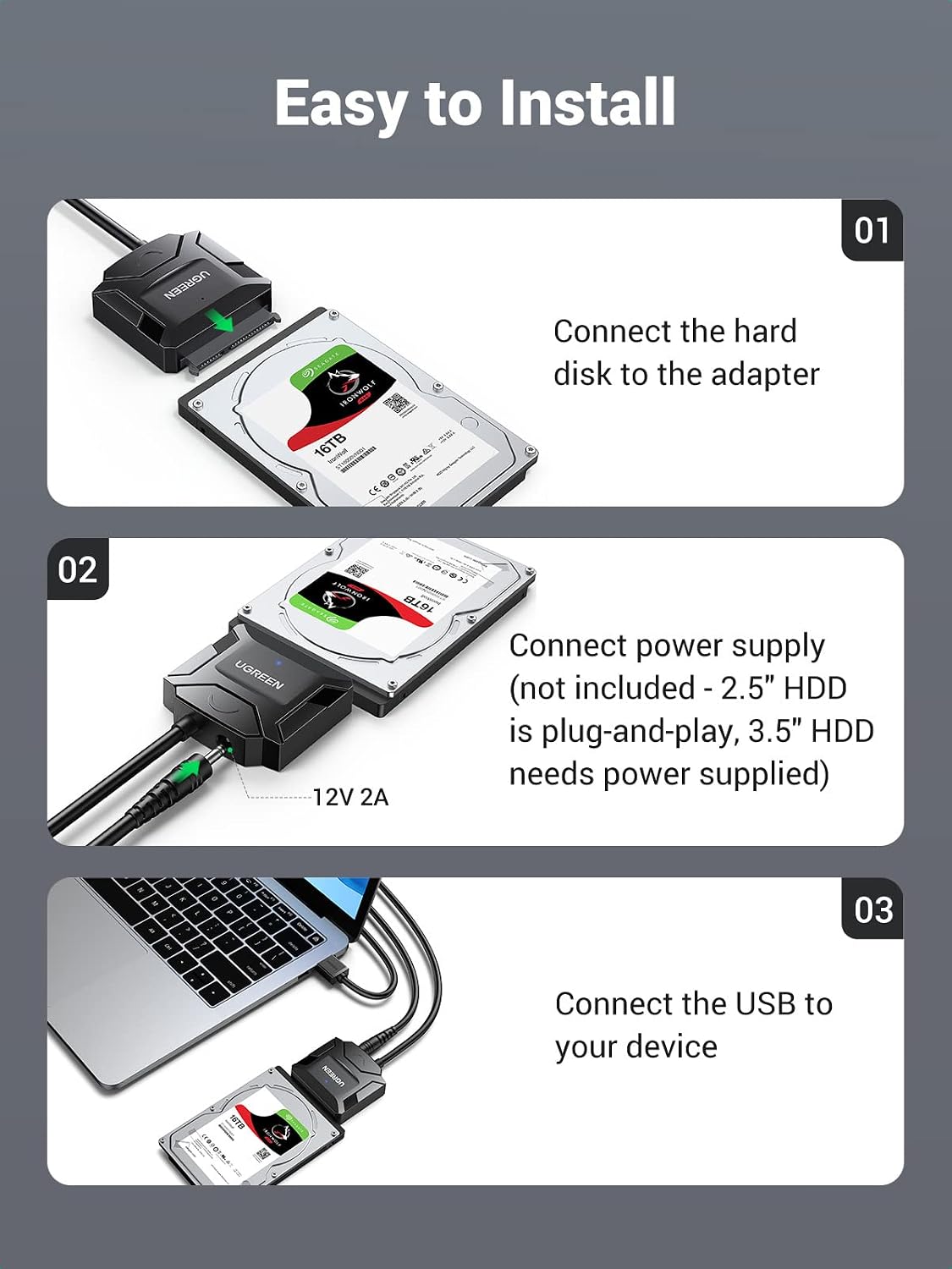 UGREEN 20611 USB 3.0 to SATA adapter easy to install