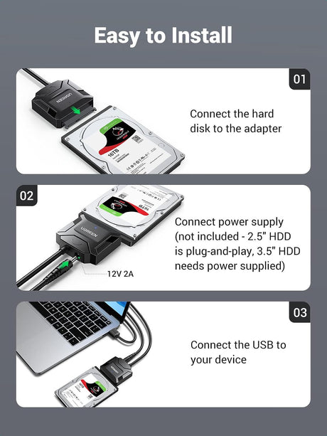 UGREEN 20611 USB 3.0 to SATA adapter easy to install