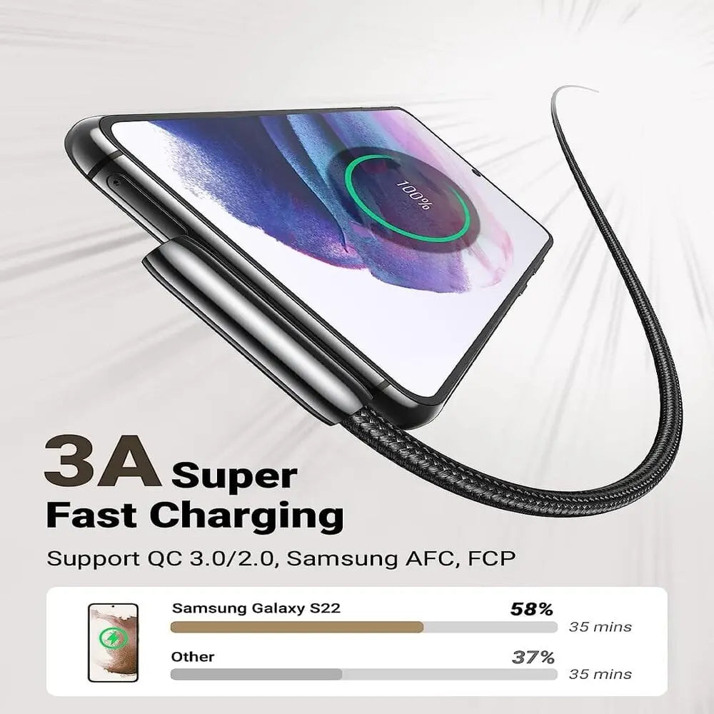 UGREEN 1m USB A 2.0 Right Angle  90 Degree Male to Usb C Male Braided Cable with Zinc Alloy Shell Compatible for Samsung Galaxy S10 S10e S9 Plus Note 9 8, LG G8 G7 V40 V20 V30, Moto Z Z3, Nintendo Switch etc. (70413) - Ugreen India