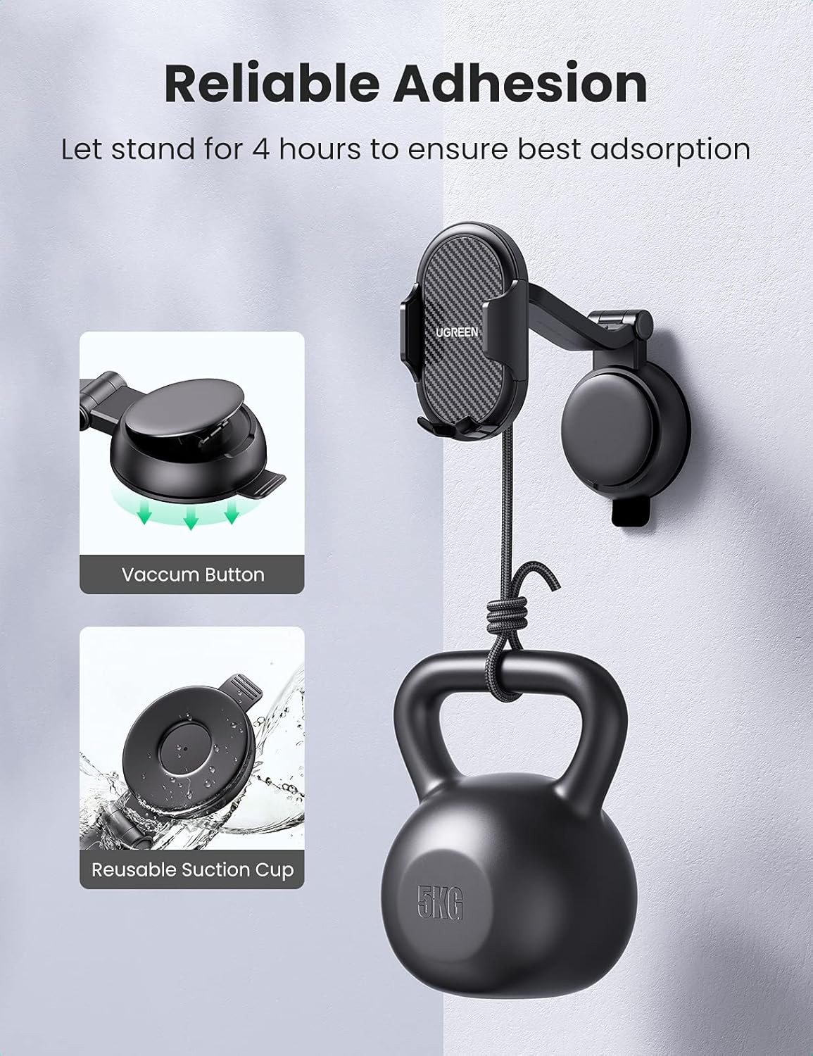 UGREEN Waterfall-Shaped Suction Cup Car Phone Mount Dashboard Cell Phone Holder Compatible with iPhone 12 11 Pro XR X XS Max 8 7 6 Plus 6S, Samsung Galaxy S20 S10 S9 S8 Plus Note 10 9 8(20473)