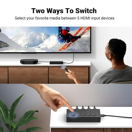 UGREEN HDMI Switch 5 in 1 Out 2.0 4K@60Hz Switcher with Remote 5 Port Selector Box Support 3D CEC HDR HDCP2.2 Compatible with PS5/4/3 Xbox Fire Stick, Black (90512) Ugreen India