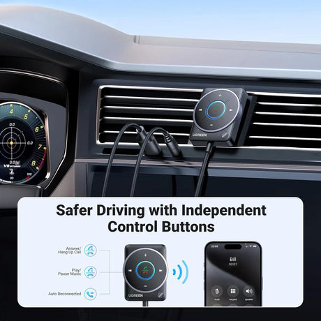 UGREEN 2024 Latest Bluetooth 5.4 Aux Car Adapter, [Enhanced Connection & Noise Cancellation], Bluetooth Aux Receiver with Nylon Braided Cable, Plug & Play for Car Music/Hands-Free Calls/Stereo Audio (35002) - Ugreen India