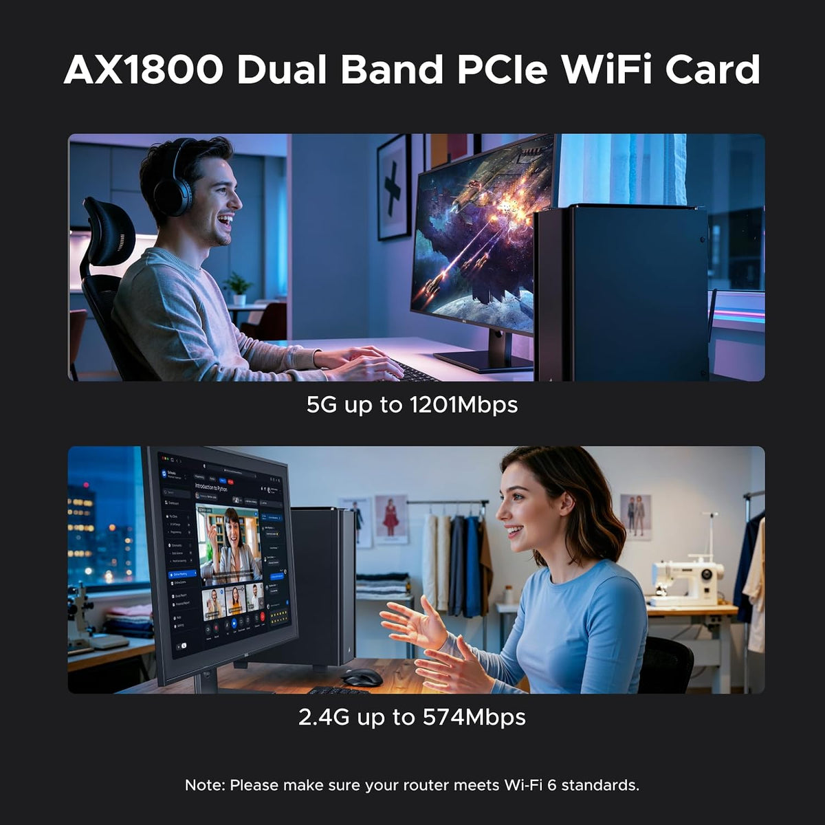 UGREEN 75617 AX1800 dual band PCIe WiFi card in use