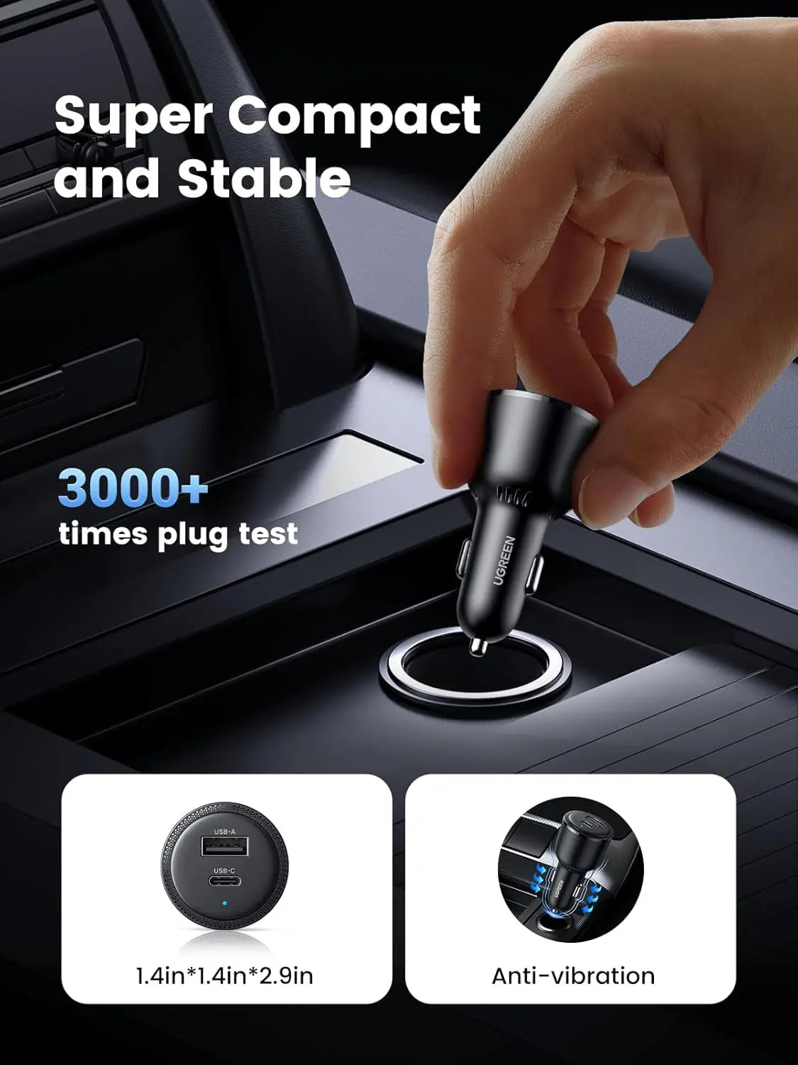 UGREEN 63W USB-C Car Charger PPS 45W Super Fast Charging 2.0 QC 18W Galaxy S24/S23/S22 iPhone 14/13 MacBook (90645)