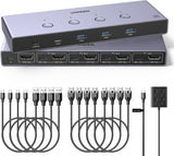 UGREEN 8K@60Hz HDMI KVM Switch for 4 Computers, HDMI 2.1, 4× USB 3.0 Ports (3× USB-A + 1× USB-C), Aluminum KVM, Desktop Controller, Includes 4 HDMI Cables + 4 USB Cables (55397)