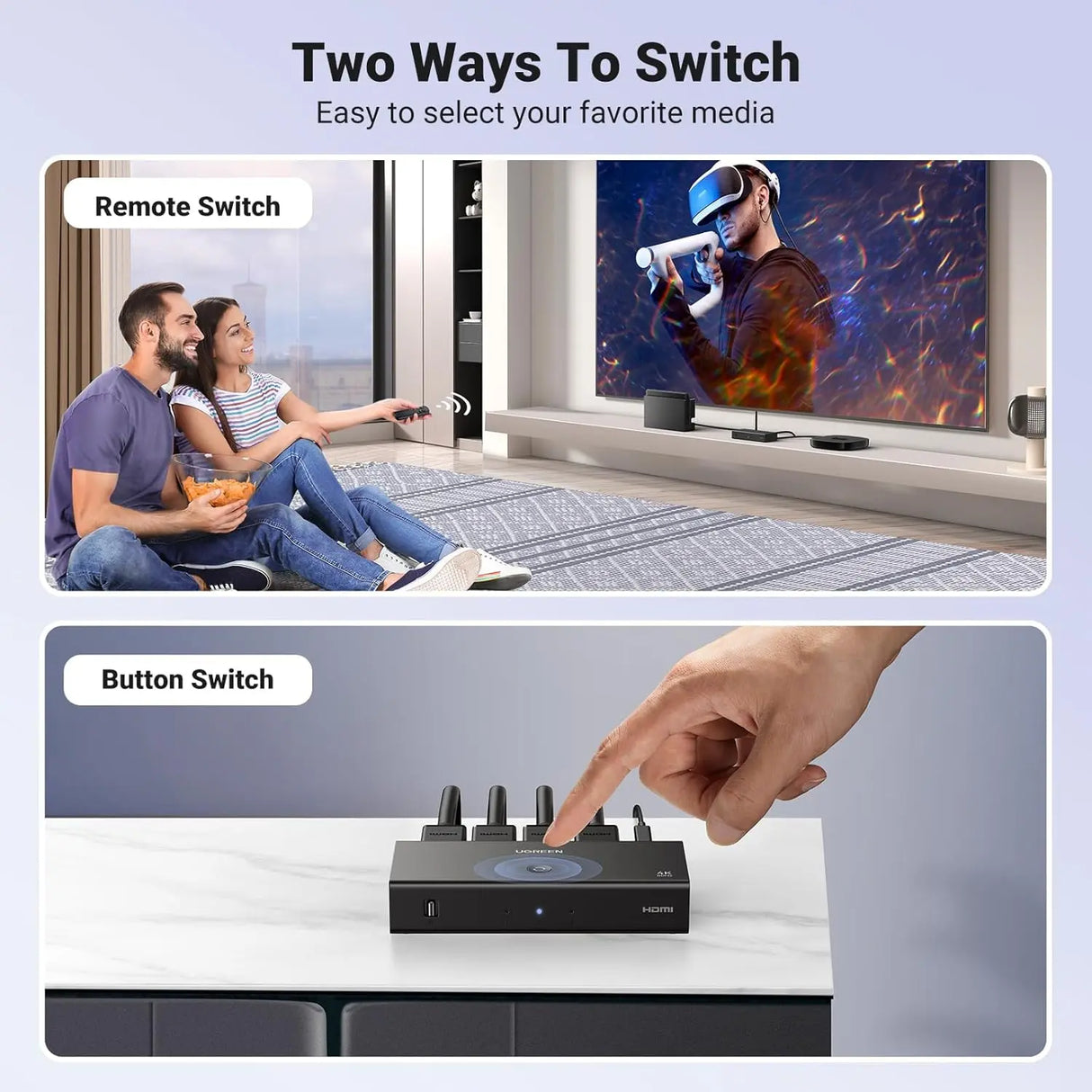 UGREEN 3 In 1 Out 4K@60Hz HDMI সুইচ রিমোট সহ
