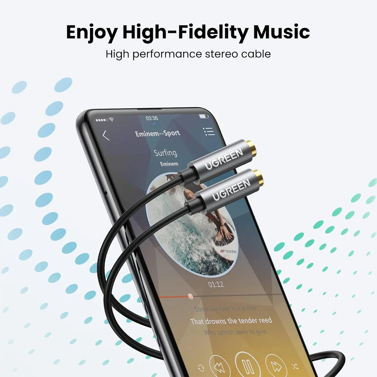 GREEN 20cm 3.5mm Male to Female Dual Headphone Splitter Aux Extension Cable Braided Audio Stereo Jack Share 10532