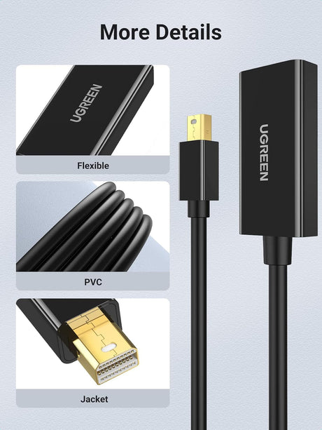 UGREEN Mini DisplayPort to HDMI Female Adapter Thunderbolt 2.0 4K Adapter Cable Suitable for MacBook Pro MacBook Air iMac Surface Book Pro 3 4 5 Thinkpad Google Pixel Chromebook - Black (40360) Ugreen