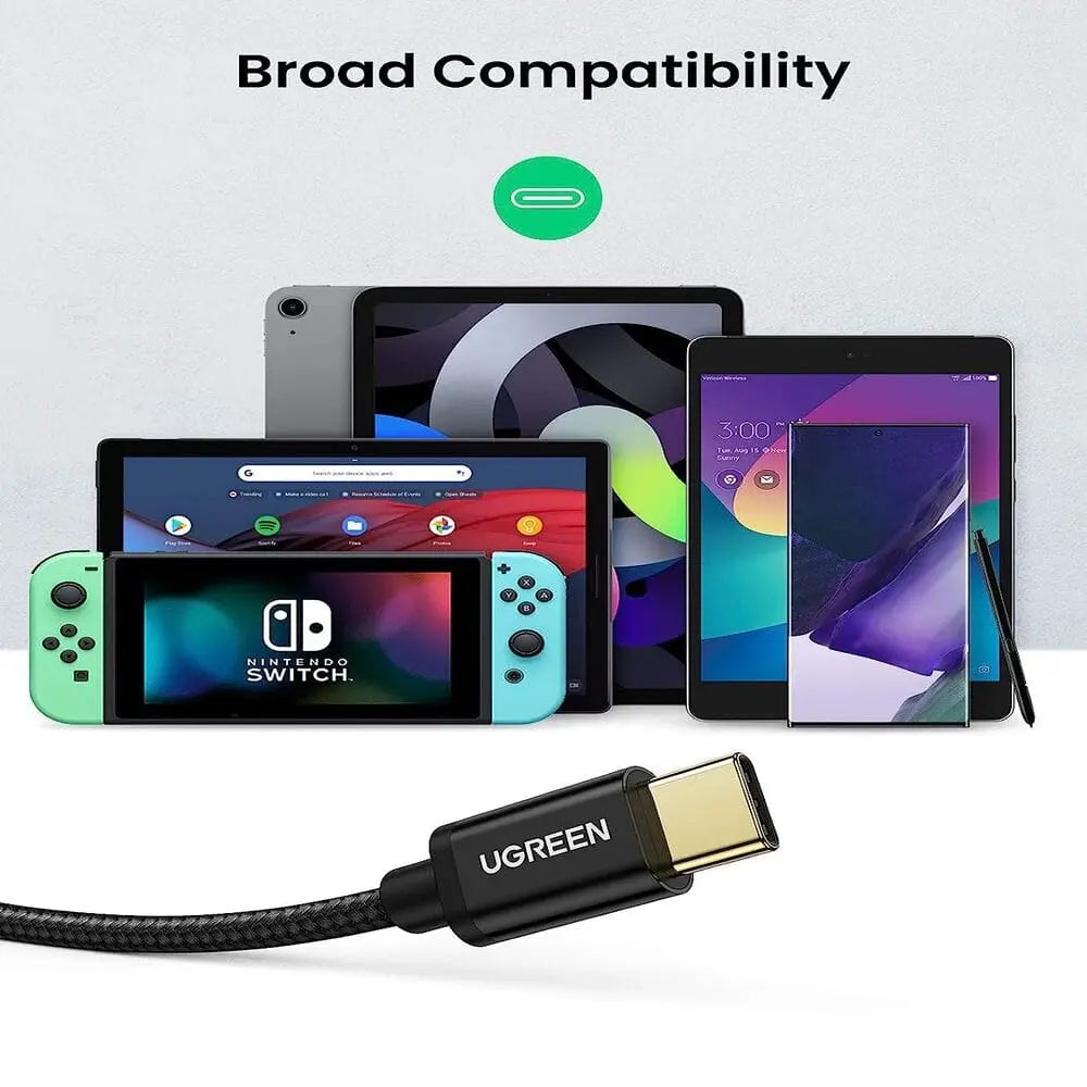 UGREEN 3m USB-A Male to USB-C Male Cable Braided Compatible for Samsung Galaxy S9 S8 S10 Plus Note 9 8, Nintendo Switch, GoPro Hero 7 6 5, LG G8 G7 V40 V20 V30 G6 etc., Pack Of 2 (50878P) - Ugreen India