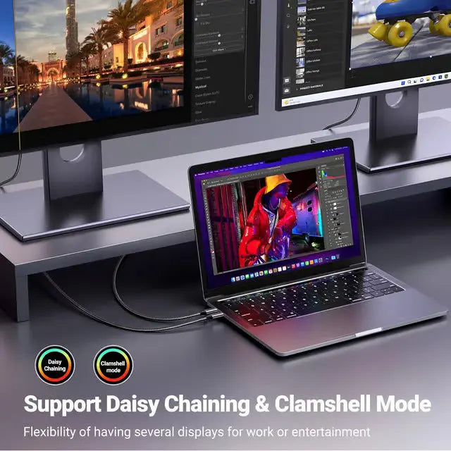 UGREEN 8K@60Hz Unidirectional USB C to DisplayPort 1.4 Cable 2M 4K 240Hz Type C Thunderbolt 4/3 to Dp Cord 32.4Gbps Compatible with iPhone 16/15, MacBook Pro/Air, iPad, Mac Mini, Galaxy, XPS 25158