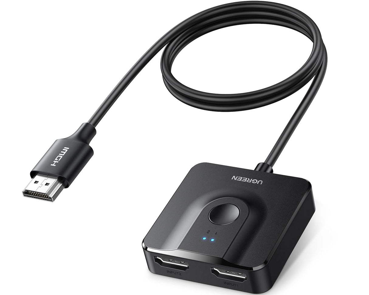 UGREEN HDMI 2.0 4K 60Hz 2 In 1 Out Switch, Bi-Directional with 1M HDMI Cable Support 4K 3D Compatible with Xbox PS4 PS5 Blu-Ray Player TV Stick Monitor(70607)