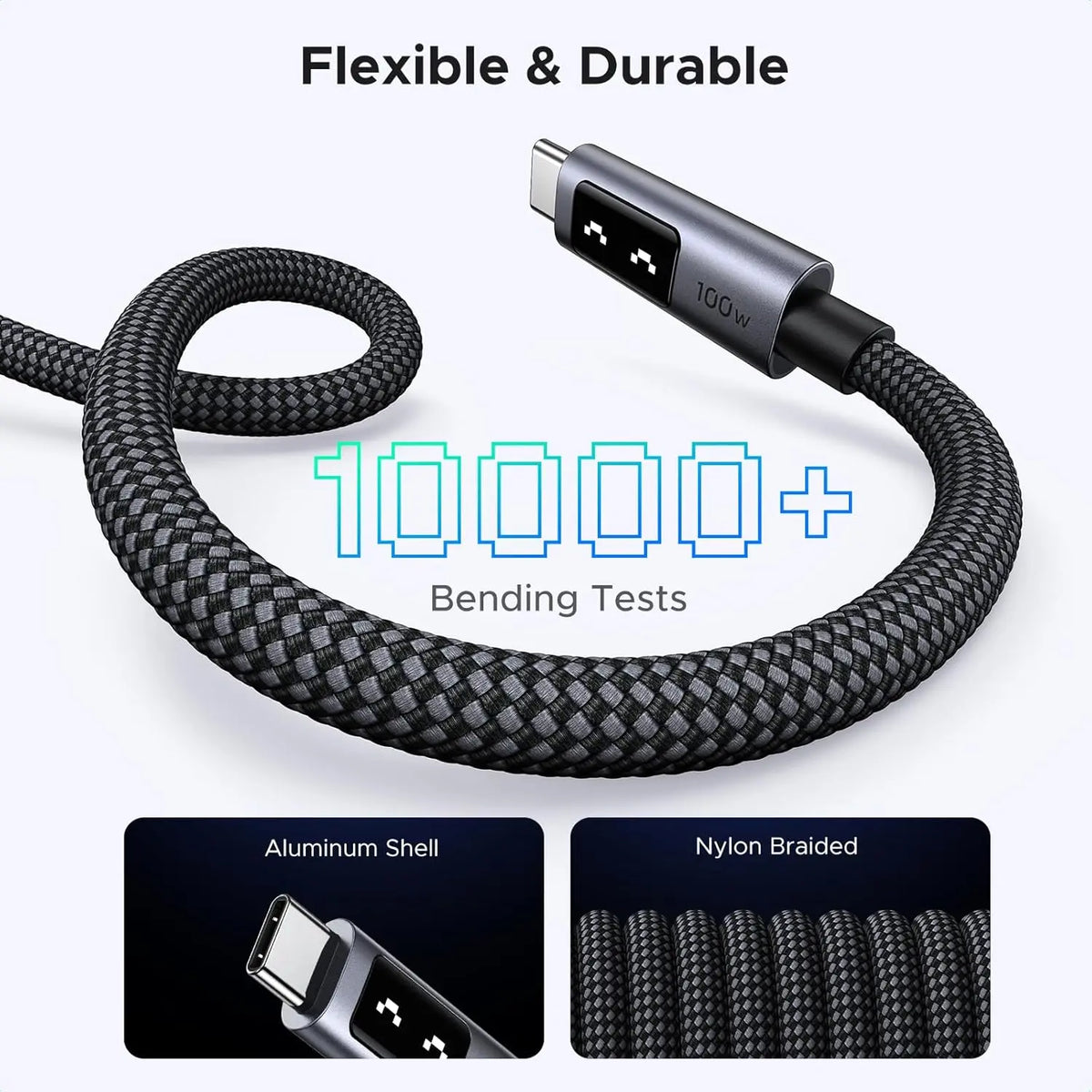 UGREEN UNO USB-C cable flexible durable nylon braided cable with aluminium shell and 10000 bending tests