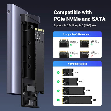 UGREEN M.2 NVMe SATA SSD Enclosure 10Gbps USB 3.2 Gen 2 to NVME PCI-E SATA M-Key/(B+M) Key Solid State Drive External Enclosure Support UASP Trim for 2230/2242 /2260/2280 SSDs (15813) Ugreen India