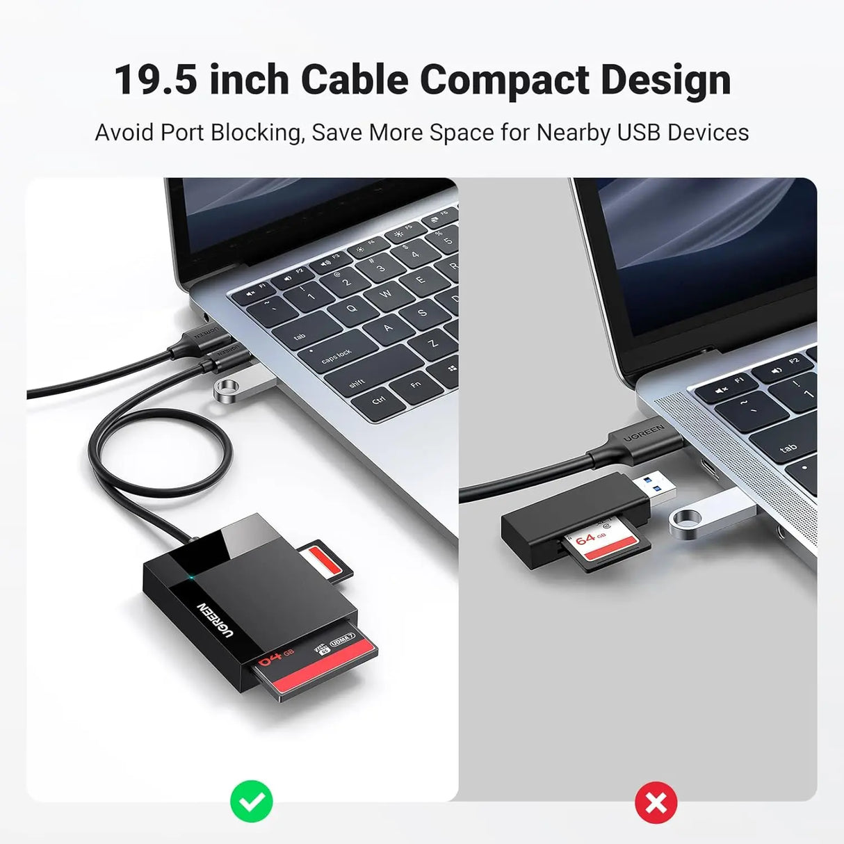 UGREEN USB 3.0 Card Reader 4-in-1 5Gbps SD TF Micro SD CF MS Memory Card Writer 1.5ft Cable (30333)