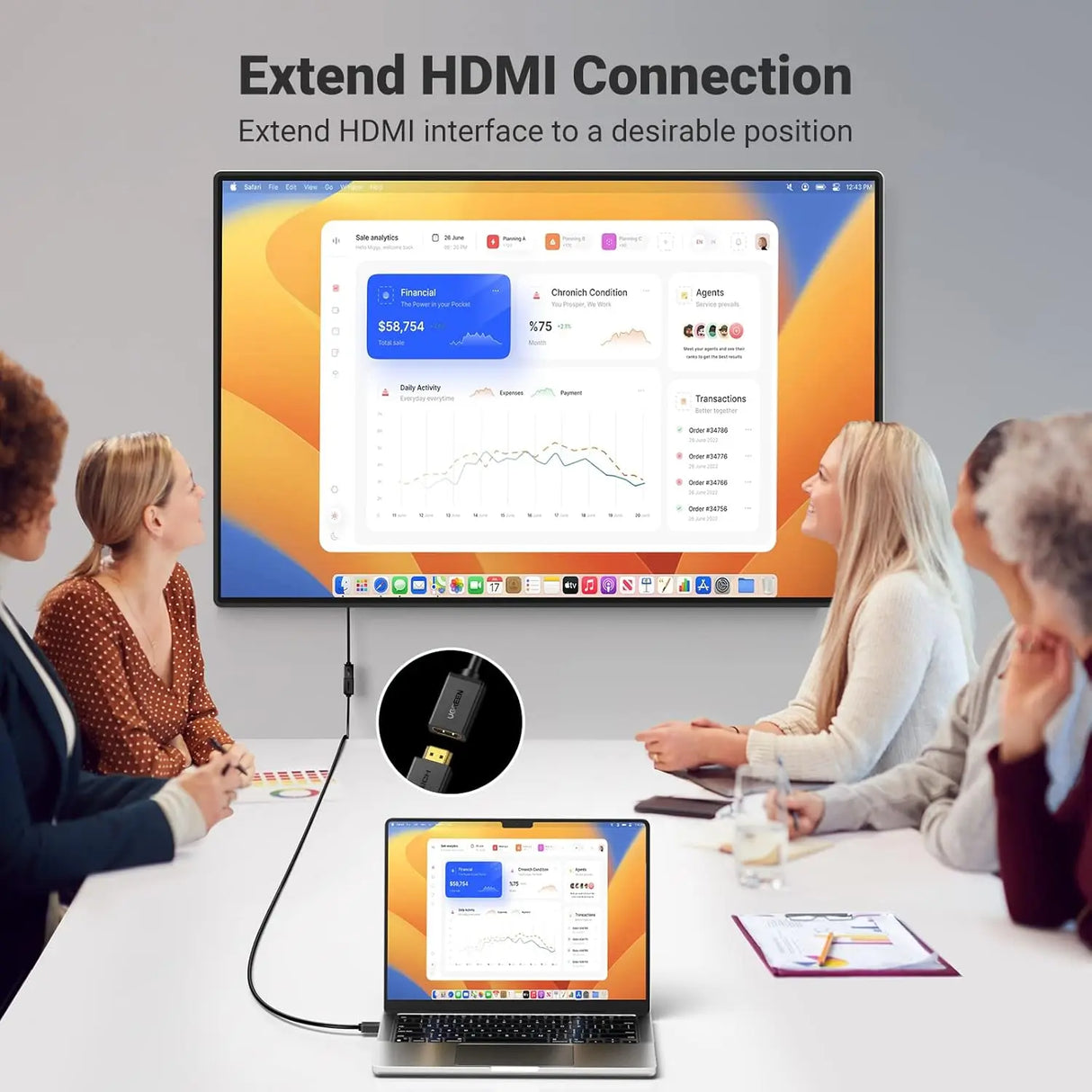 UGREEN HDMI Extension Cable 1M Male to Female 4K@60Hz 3D 1080P HDMI Extender Gold Plated High Speed ARC CEC (10141)