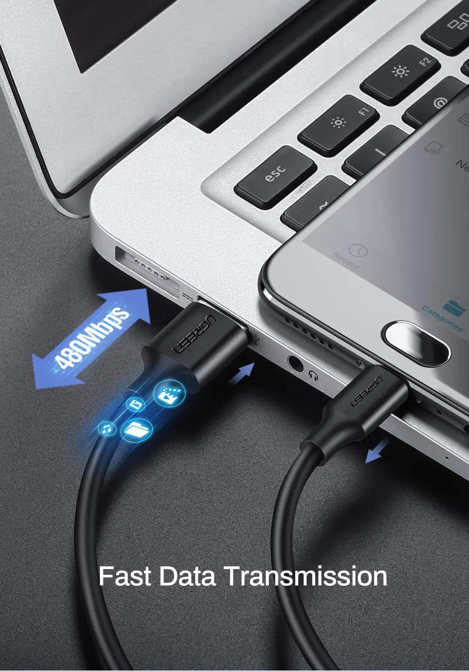 UGREEN 2M USB-A to Micro USB Cable USB 2.0 Data Sync Charging Cord Nickel Plated Android PS4 Controller Camera 60138