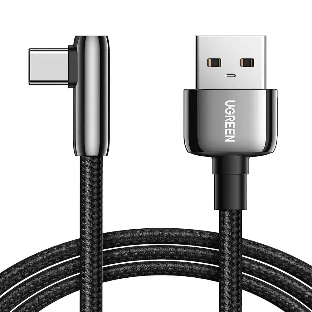 UGREEN 1m USB A 2.0 Right Angle  90 Degree Male to Usb C Male Braided Cable with Zinc Alloy Shell Compatible for Samsung Galaxy S10 S10e S9 Plus Note 9 8, LG G8 G7 V40 V20 V30, Moto Z Z3, Nintendo Switch etc. (70413) - Ugreen India