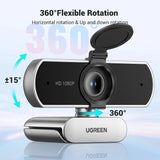 UGREEN Full HD 1080P Webcam with Microphone, 2 Noise-Canceling Mics, 85° Fov & Fixed Focus, Plug and Play, Auto Light Correction, Privacy Cover PC Camera for Streaming/Conferencing, Zoom, Space Gray75326 Ugreen