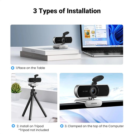 UGREEN Full HD 1080P Webcam with Microphone, 2 Noise-Canceling Mics, 85° Fov & Fixed Focus, Plug and Play, Auto Light Correction, Privacy Cover PC Camera for Streaming/Conferencing, Zoom, Space Gray75326 Ugreen