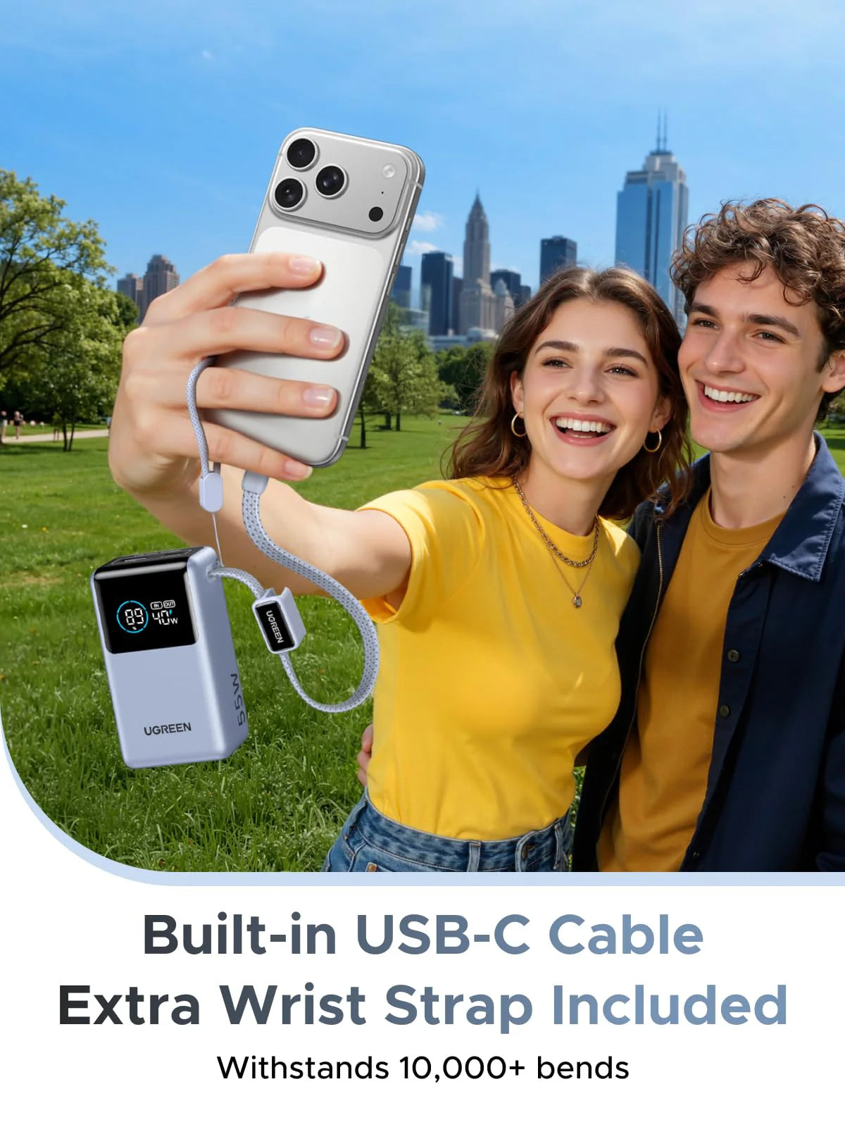 UGREEN 75701B built-in 22cm braided USB-C cable doubling as a carrying loop