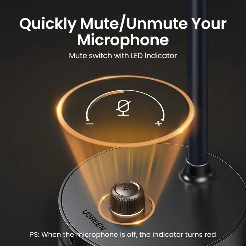 UGREEN USB Desktop Microphone Plug Play Condenser Mic Mute Button Adjustable Stand PC Laptop Gaming Streaming Podcasting 90416
